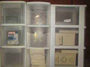 lot 89 image: 3 3 drawer storage bins with lake side vhs tapes