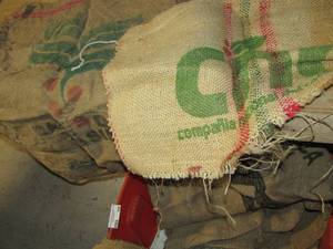lot 108 image: BURLAP COFFEE BAGS - Porto rico- Costa Rica- and more coffee bean bags vintage