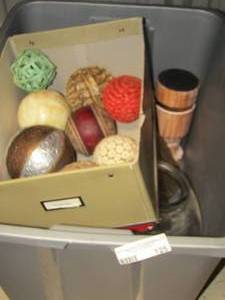 lot 125 image: decorative bowls, wall sconents, candle stands, fish bowl