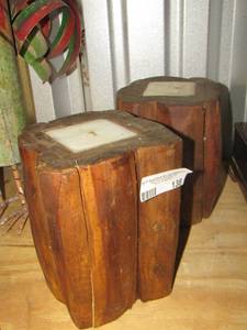 lot 138 image: 2 wooden block stands with tile tops