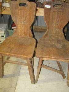 lot 154 image: Vintage solid wooden dining chairs qty2