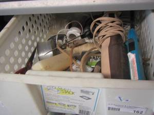 lot 162 image: Misc. lot- electric knife- rolls of string- light bulbs- and more