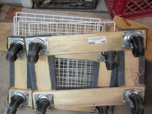 lot 195 image: pieces of wood- mini furniture dollies qty 2- white shelving 