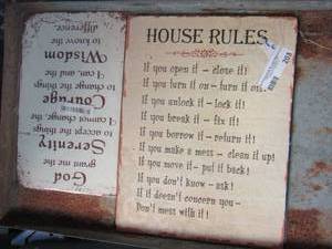 lot 203 image: Metal wall art- House rules-serenity prayer