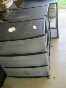 lot 198 image: black plastic rolling storage cabinets qty 3