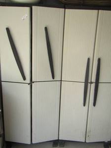 lot 224 image: 682615 outdoor cabinets, 3 tier shelving qty 2 contents not included