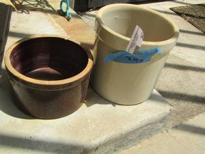 lot 247 image: 1 tan crock & 1 small brown crock