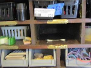 lot 252 image: various tapes, rubber bands, small bins and more