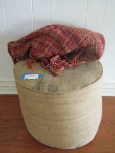lot 30 image: maroon throw blanket and a padded foot stool