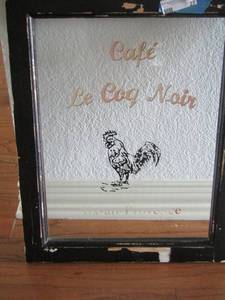 lot 27 image: black frame clear glass cafe art with rooster size 24 x 19