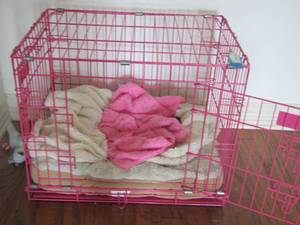 lot 21 image: small pink dog crate