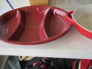 lot 377 image: red divided dish- Belcart oven safe casserole dish