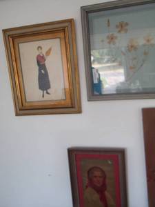 lot 309 image: qty 3 art pieces Lady 1611- flower pic 1715- lady in black dress 1714