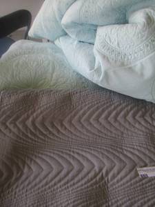 lot 15 image: 3 large comforters 2 light blue, 1 grey
