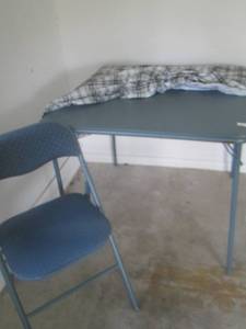 lot 401 image: Blue card table with 4 matching chairs