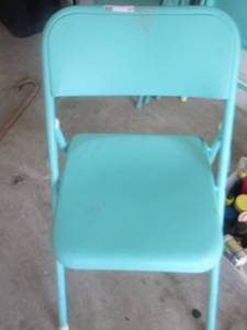 lot 17 image: 4 turquoise chairs with card matching card table
