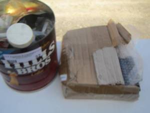 lot 32 image: vehicle side mirror new, coffee can of misc. shop items fittings for all