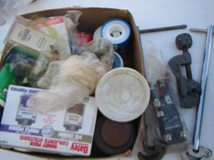 lot 36 image: pluming items, putty,plc. Glue, prima and much more