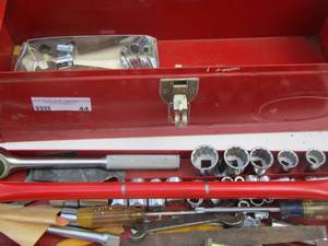 lot 44 image: red tool box with sockets and more