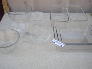 lot 73 image: glass bowls- casserole dishes bread pans and more