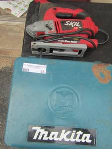 lot 96 image: Makita drill, RYOBI 18v charger and a SKIL SAW