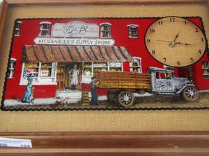 lot 104 image: famous oldie time bargs root beer hanging clock frame
