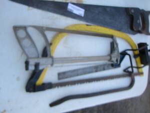 lot 143 image: 3 saws- crow bar- blade buster clamp