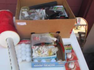 lot 158 image: practice gold balls, golf t pins and golf ball picker upper