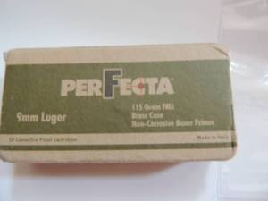 lot 181 image: 9MM LUGAR by PERFECTA 115 GR FMJ BX OF 50