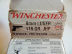 lot 184 image: WINCHESTER 9MM 115GR JHP BX 50