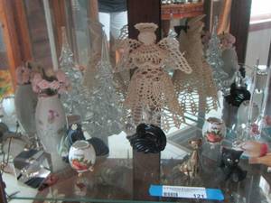 lot 121 image: NICKNACK LOT OF GLASS FIQURINES, CATS,VASESM Christmas TREES AND MORE