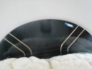 lot 130 image: Black and gold head board full size with metal bed frame