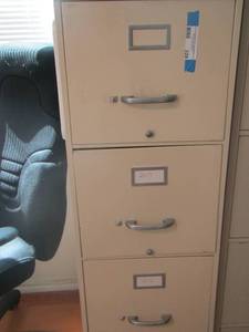 lot 329 image: 3 drawer filing cabinet - top draw has safe unknown combination - open