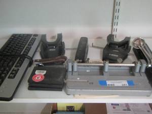 lot 341 image: hole punchers, staplers, key board, ink pads