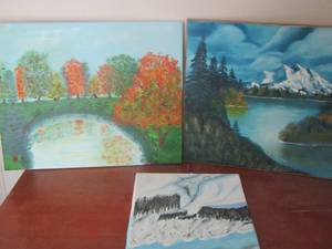 lot 349 image: 1620 painted canvas of trees -- 1620 canvas of mountain-- 1411 painted canvas