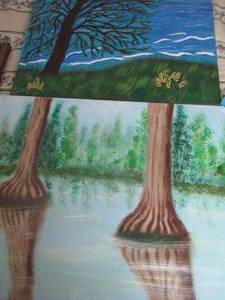 lot 353 image: Yellow painted canvas 1814 blue canvas 2016- baby blue canvas 1824