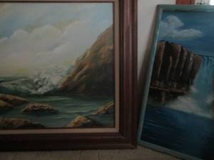 lot 388 image: 2520 hand painted waterfall framed art-- 3036 hand painted ocean view