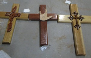 lot 67 image: Beautiful hand made crosses qty 3 all wooden