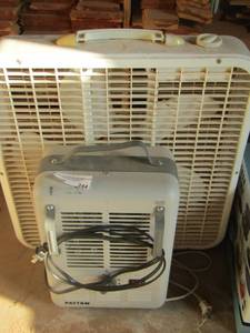 lot 244 image: electric heater- box fan both used