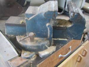 lot 265 image: table clamp, comes with a work shop table drawer and storage space on wheels