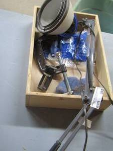 lot 302 image: desk lamp- large c clamp- wooden drawer
