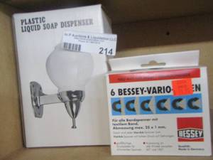 lot 214 image: 6 bessey vario-- plastic soap dispenser