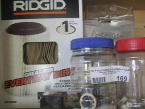 lot 169 image: Ridgid filter - jars of screws nails and more