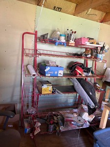 lot 612 image: RED METAL SHELF  NO CONTENTS