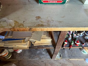 lot 434 image: WOODEN CABINET WITH SHELF  APPROX 5 FT LENGTH
