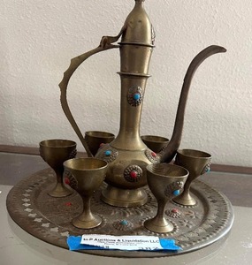 lot 382 image: Arabic Brass Tea Set very rare in good condition