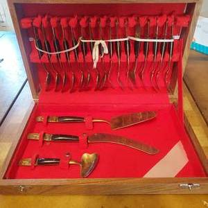 lot 38 image: MCM Siam Brass Thailand Cutlery set with case