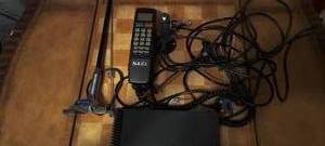lot 110 image: Vintage N.A.C.I car phone with antenna, base and tranceiver