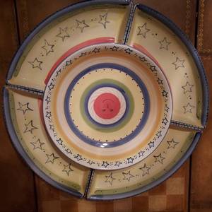 lot 114 image: Vintage Pfaltzgraff Secrets of Pistoulet Supper Set Server Bowl Crescent Dishes