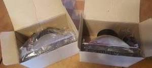 lot 135 image: Vintage NOS BIGIE H4 square headlight assemblies